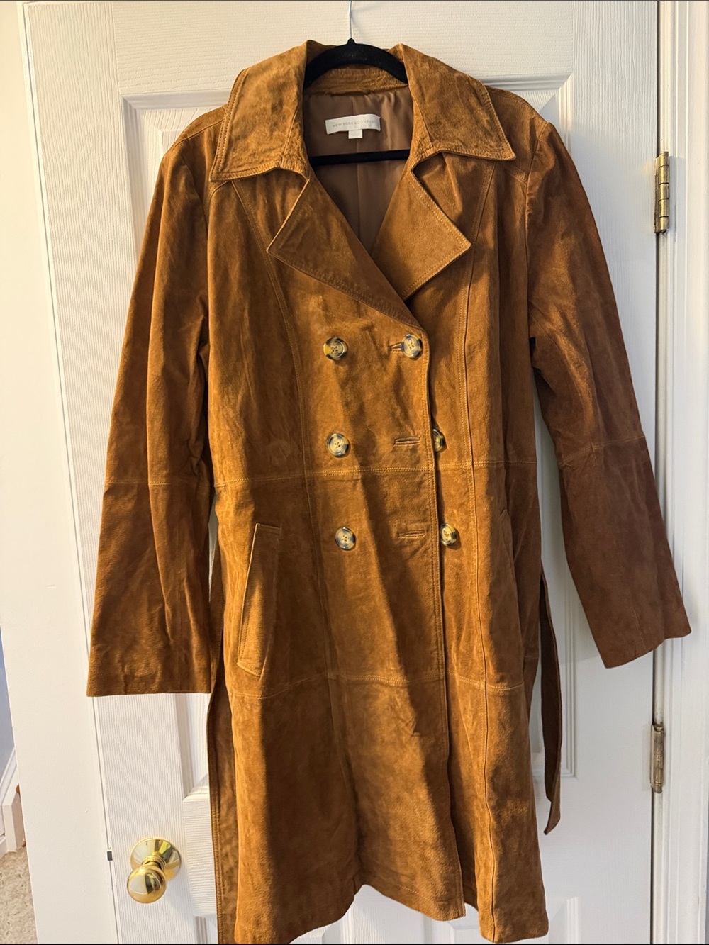 NY And Co Suede Double-Breasted Trench Coat - Tan